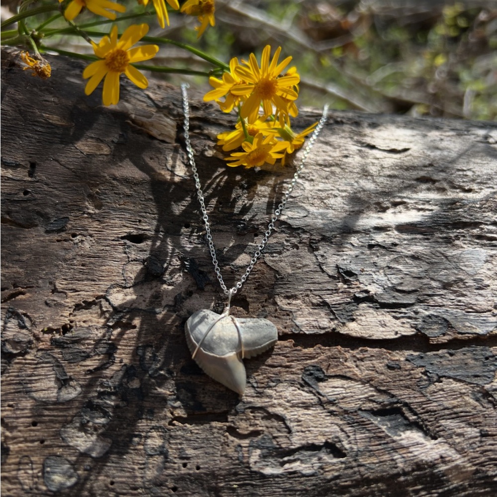 Handcrafted Silver-Tone Heart Shark Tooth Necklace - Natural Gray